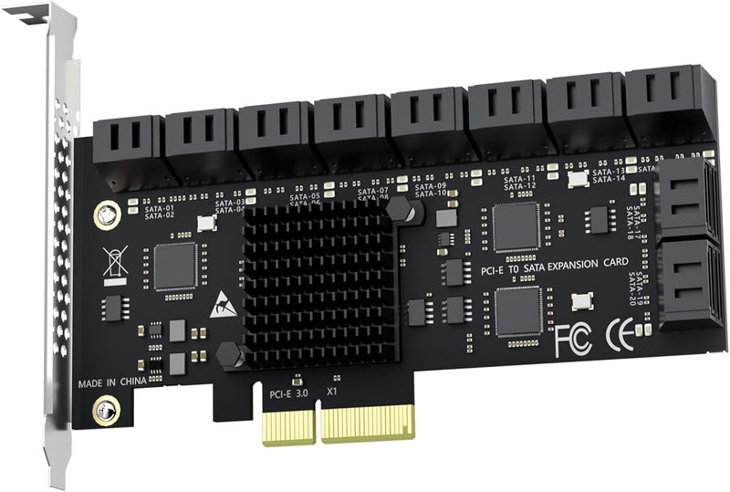 GLOTRENDS SA3220 20-Port PCIe X4 SATA Expansion Card, Compatible with Windows,Linux,Mac OS,NAS - Image 1